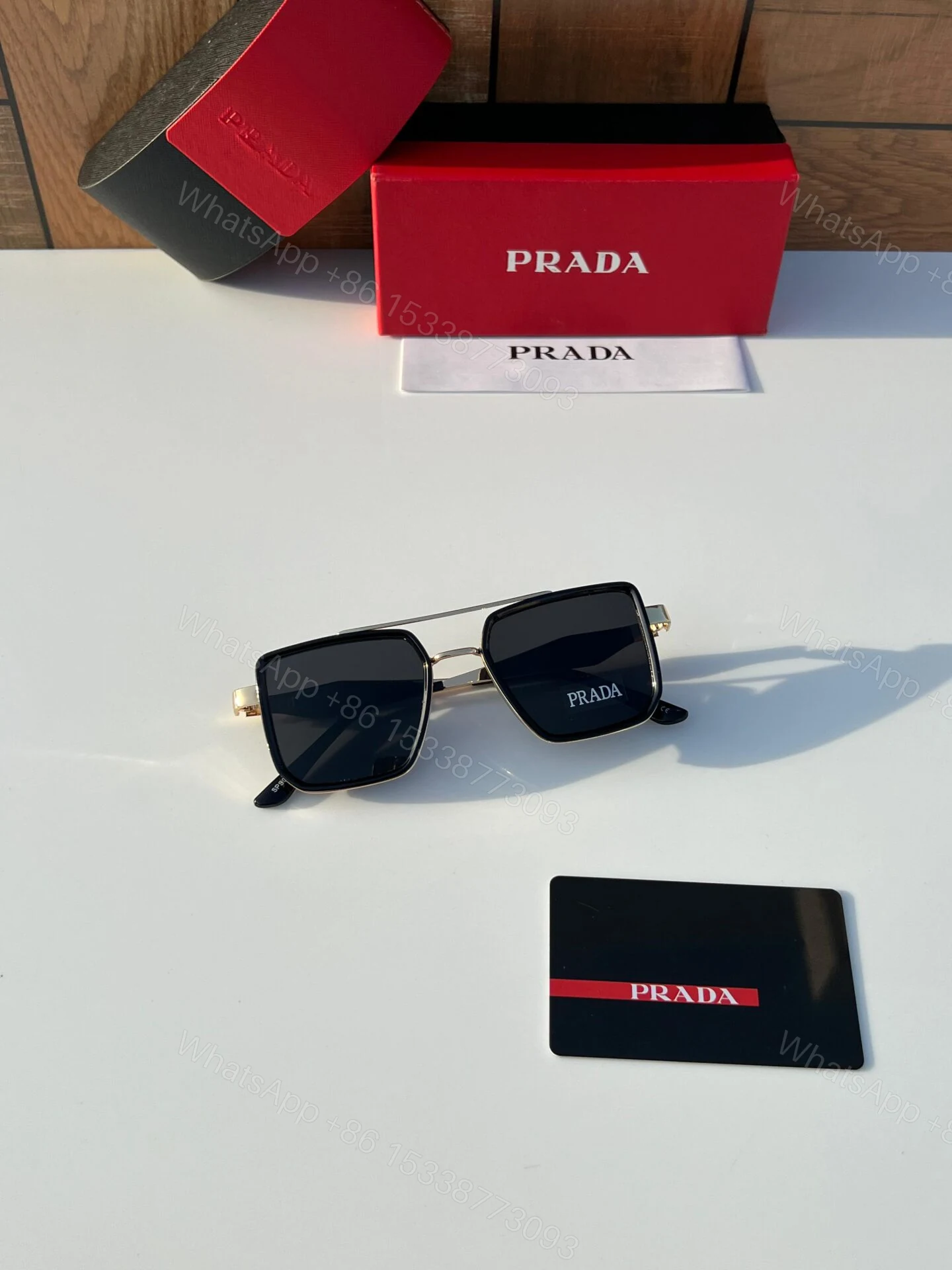 View 4 of Prada Square Sunglasses Gold-Dark HD