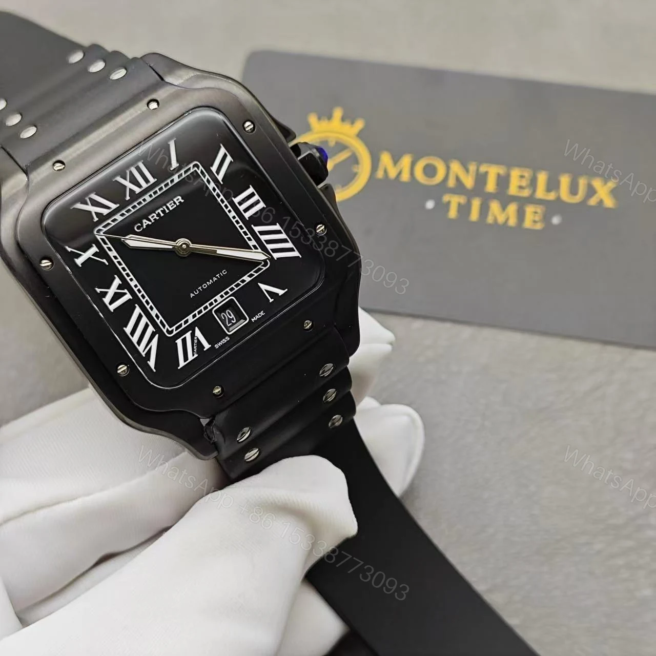 View 9 of Cartier Santos Full Black Replica De Cartier Watch