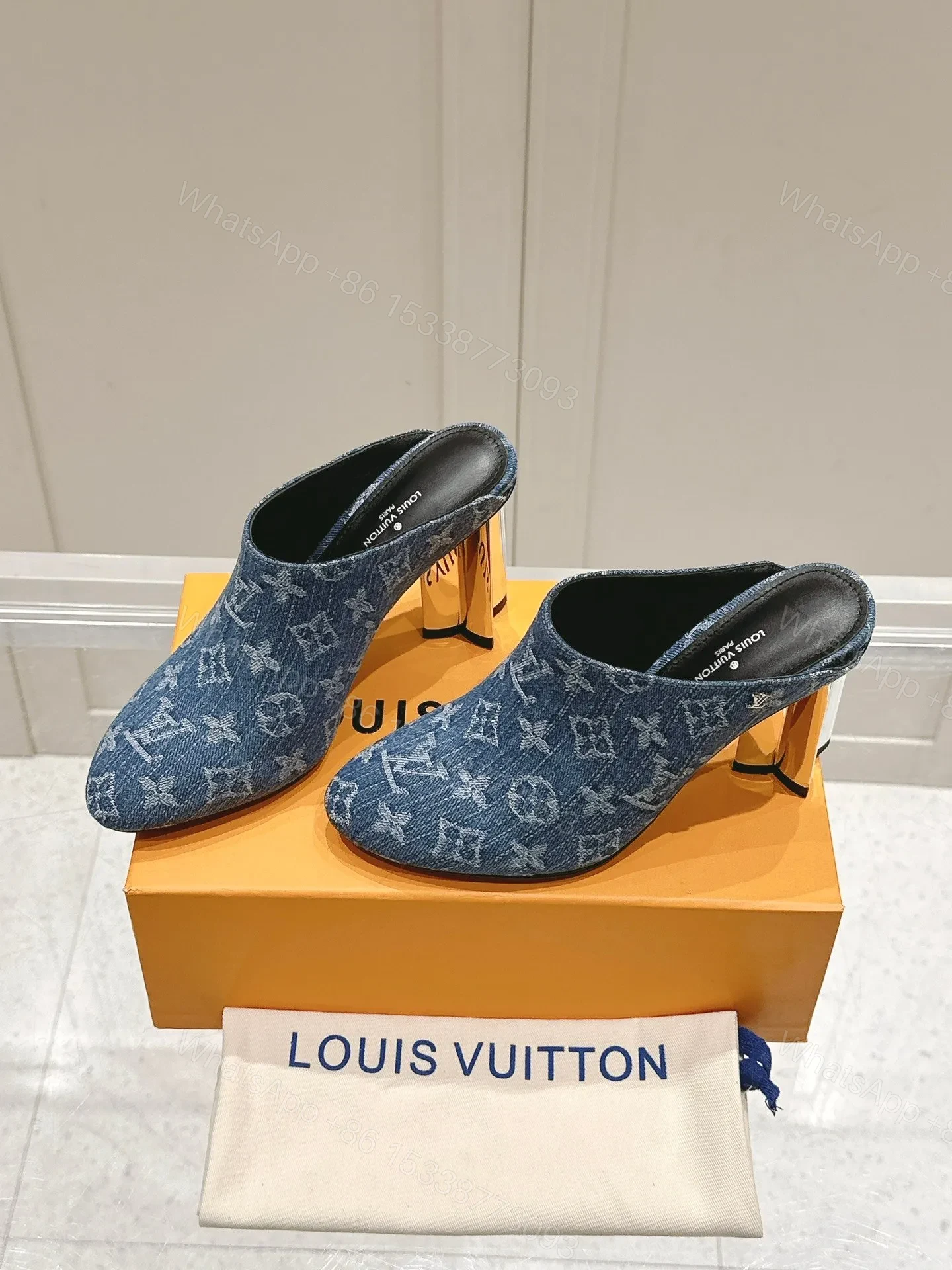 View 3 of LV Women Blue Denim Mules