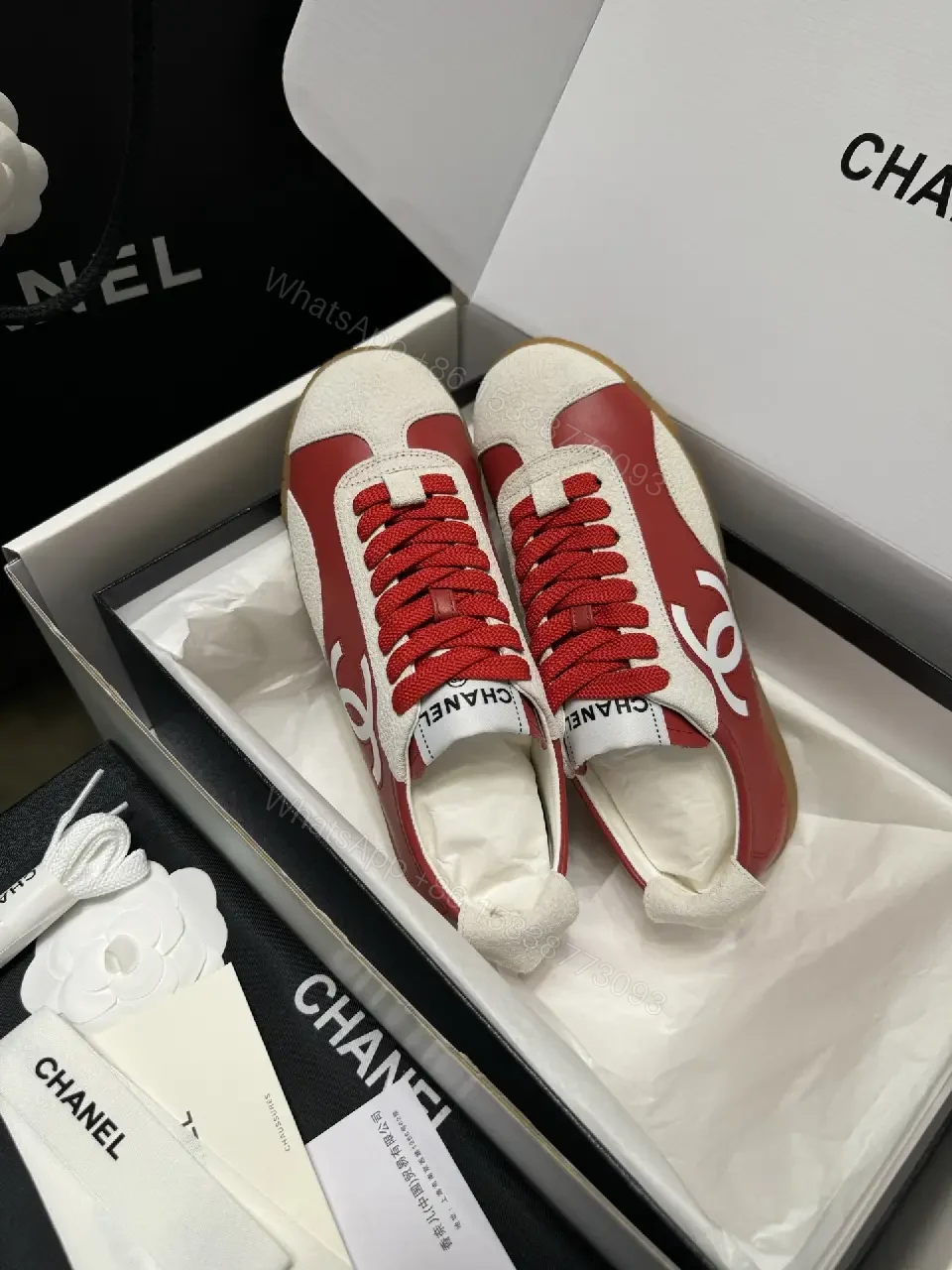 View 9 of Bold Red & White Chanel-Inspired Sneaker Couture (Luxury Low-Top)