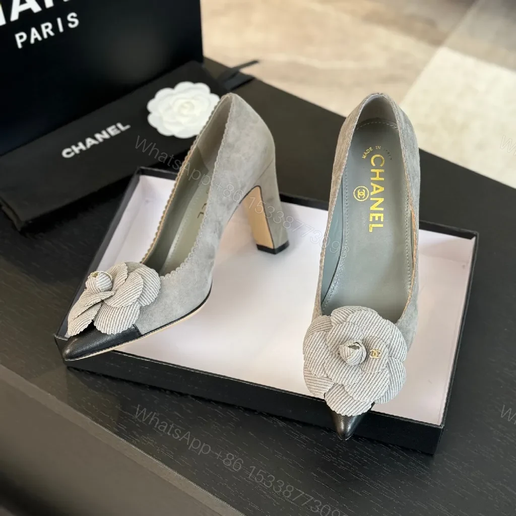 View 8 of Soft Taupe Corded-Flower Pumps with Chanel Twist Footwear