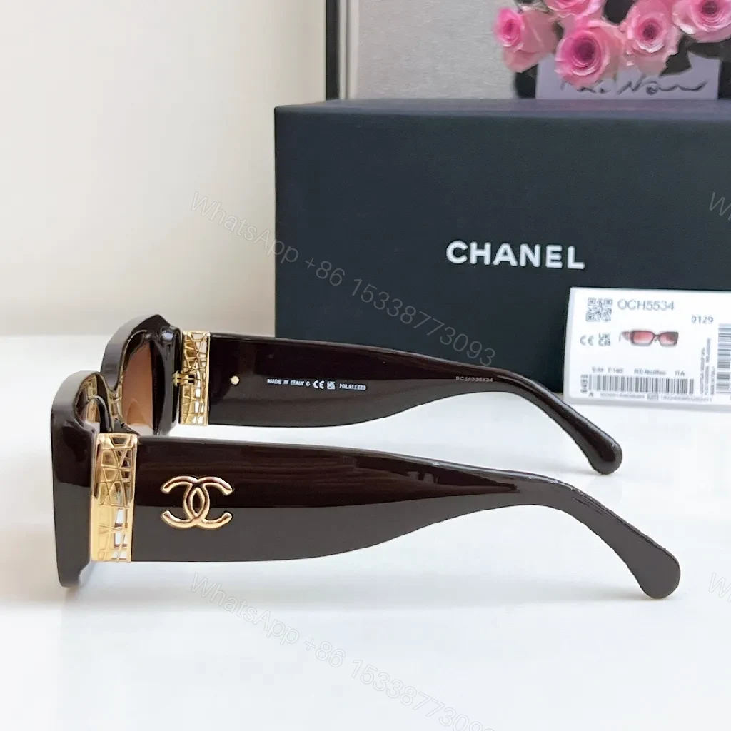 View 3 of Bold Black Leather-Accented Sunglasses with Gold Accents