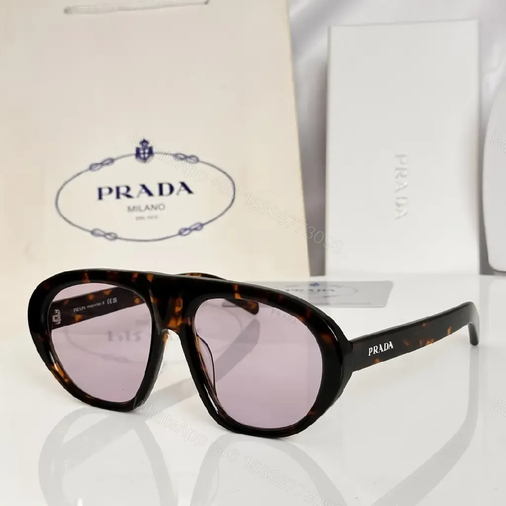 View 6 of Tortoise Shell Modern Oversized Sunglasses, Glossy Acetate, PRADA-Trimmed