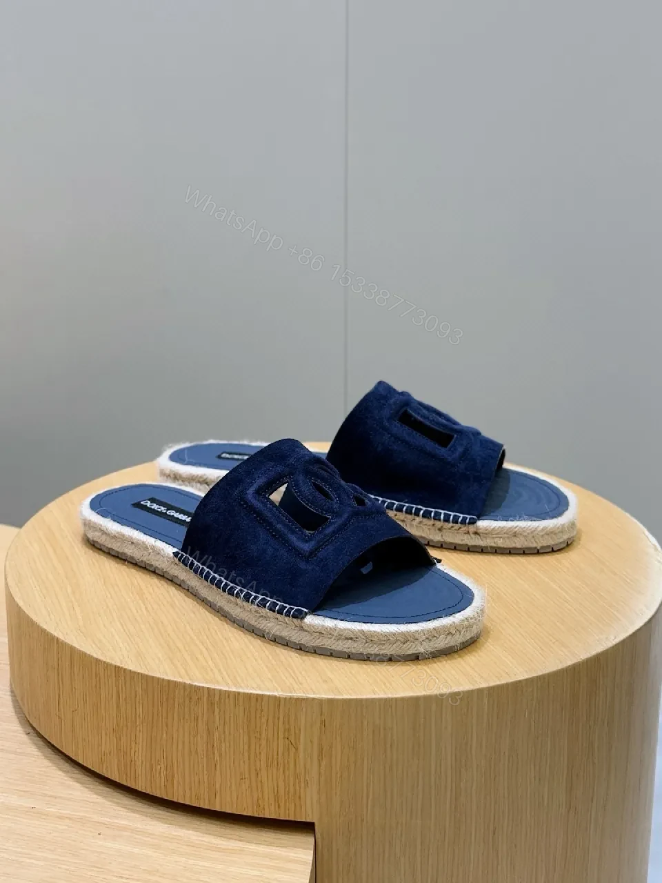 View 7 of Navy Suede Espadrille Sandals - Luxe Couture Motif Slip-On