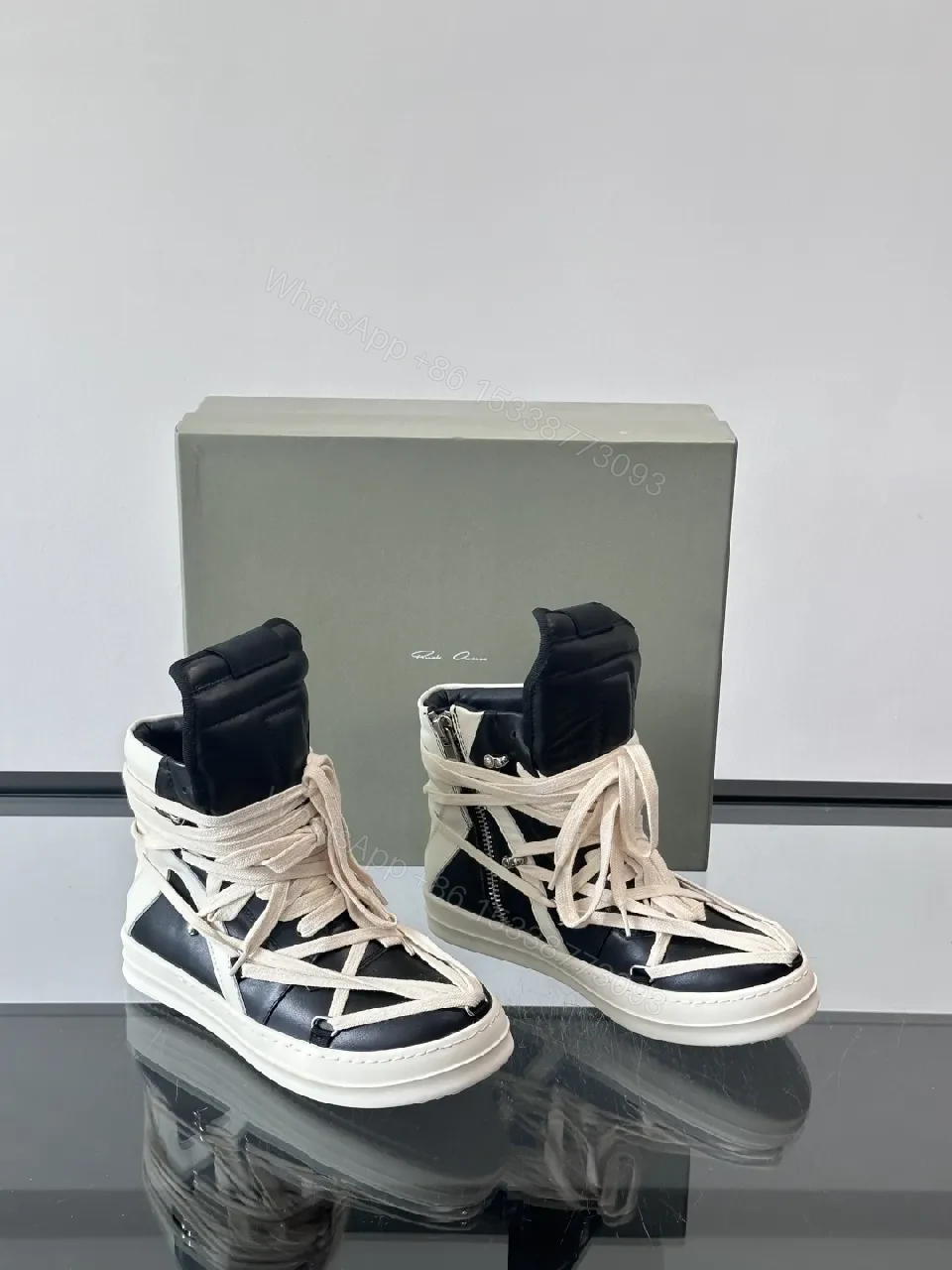 View 7 of Bold Black & Off-White High-Top with Architectural Straps
