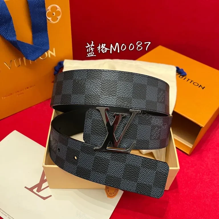 View 3 of Louis Vuitton Damier Belt: Matte Buckle, Full-Grain Backing, Navy/Graphite