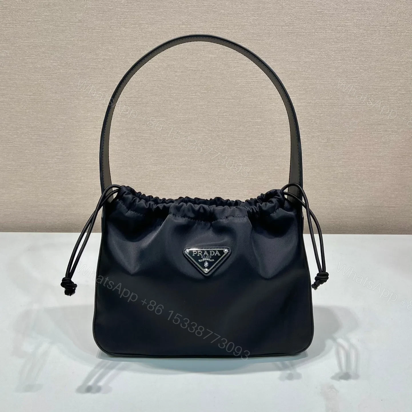 SMALL DRAWSTRING BAG 23 IN BLACK RE-NYLON — view 1
