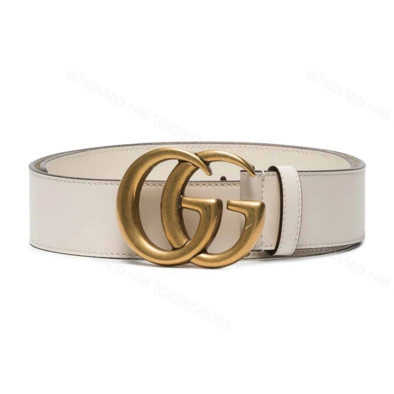 GUCCI WHITE LEATHER BELT WITH DOUBLE G BUCKLE – B15 — view 1