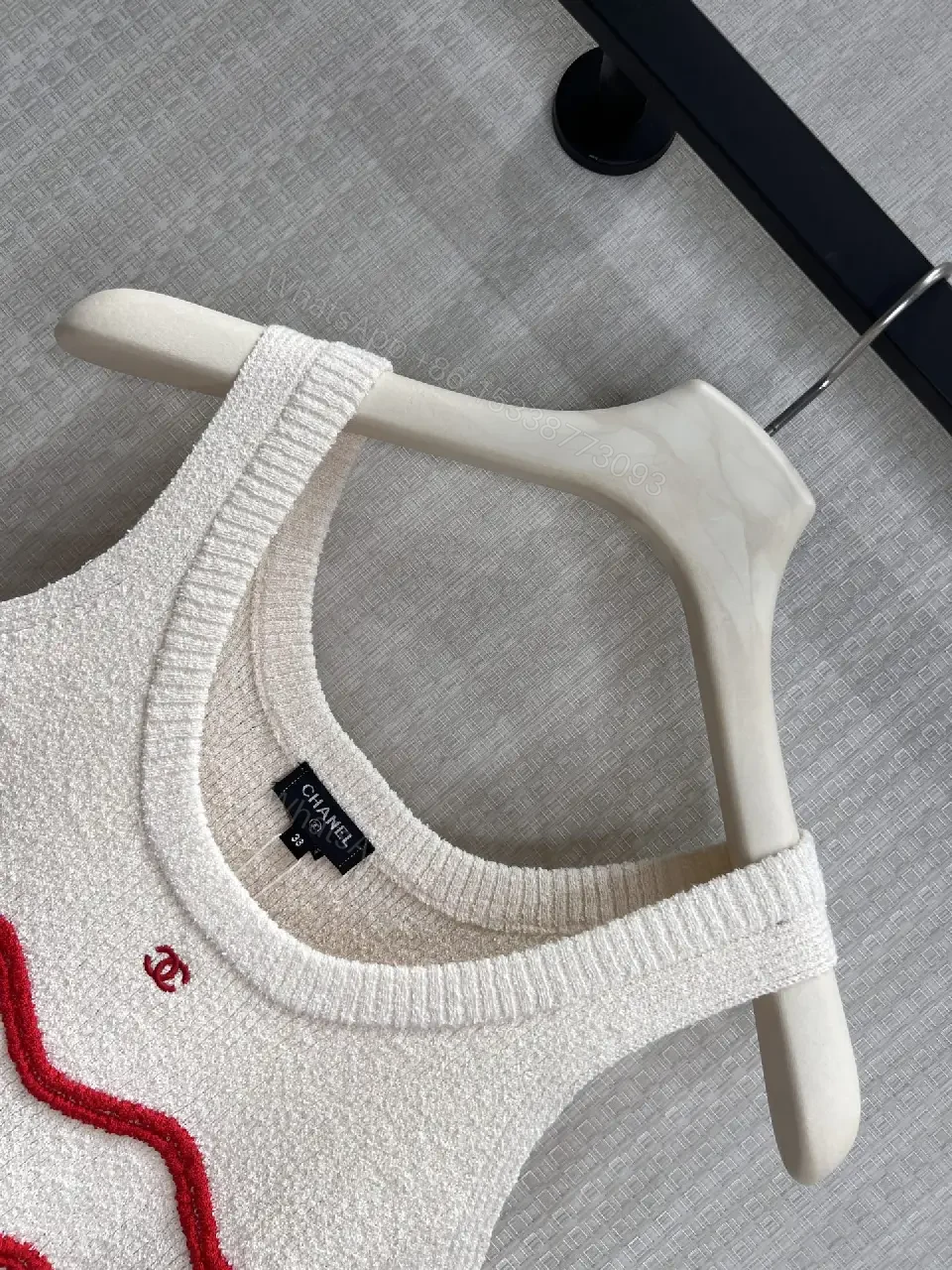 View 11 of White Knit Tank Top Red Wave Knit Sleeveless Chic Chanel-inspired Tank Top