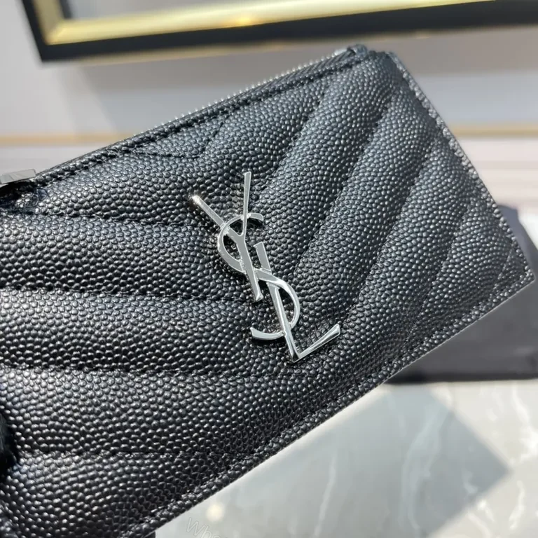 View 2 of Quilted Leather Cardholder: Signature YSL Elegance