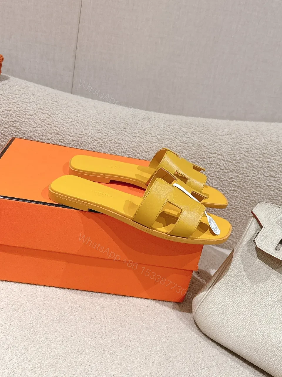 View 7 of Bright Yellow Leather Slip-On Sandals: Lightweight Luxury