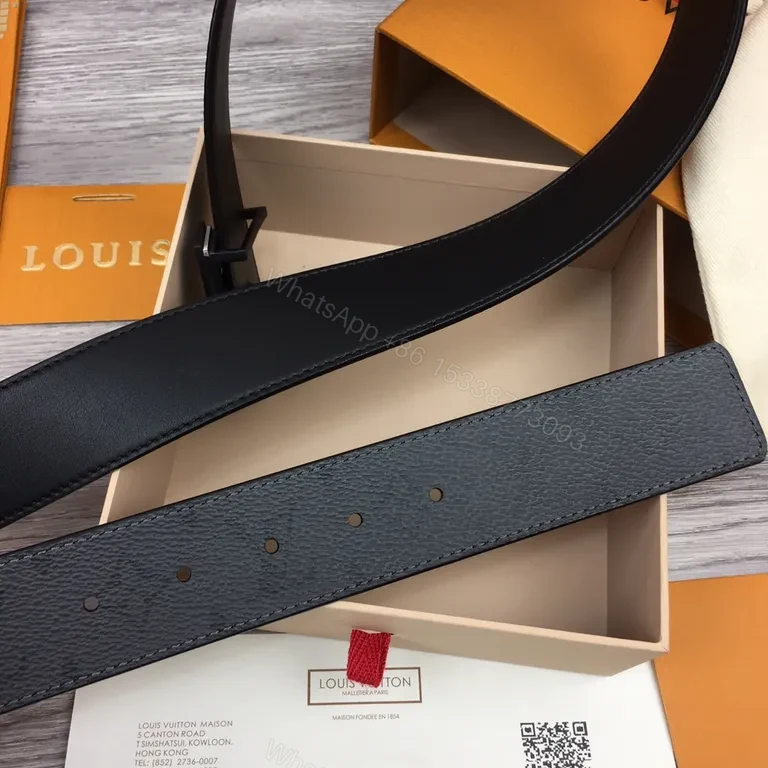 View 7 of Bold LV Buckle Black Leather Belt â€” Luxury Everyday Style