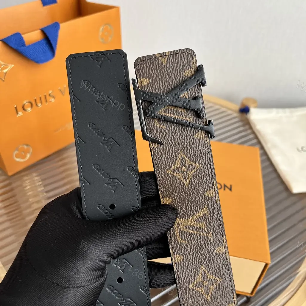 View 6 of Brown Canvas LV Belt with Interlocking Buckle, Luxury Style