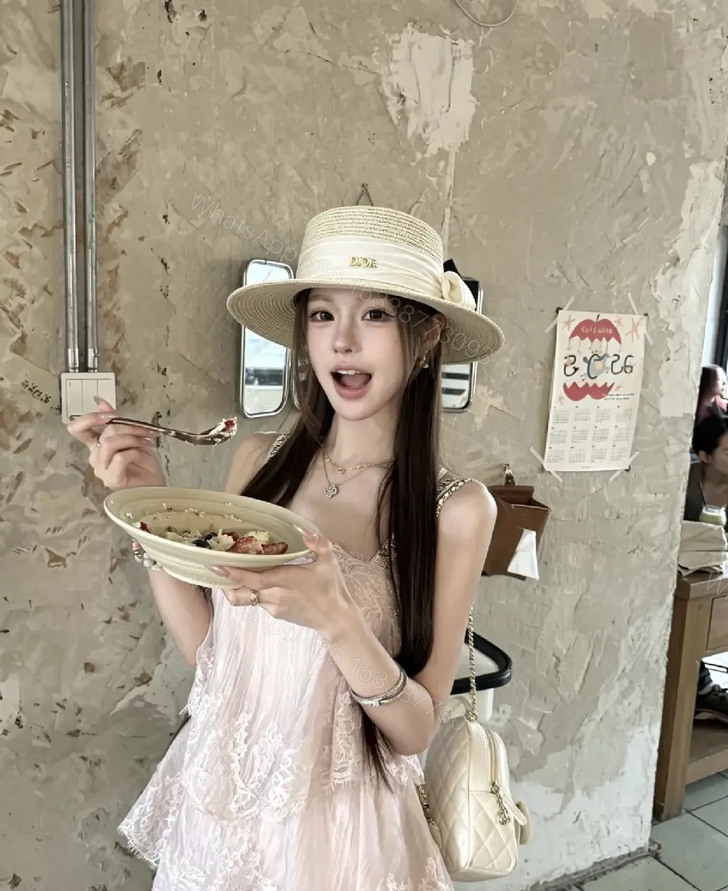 View 6 of Black Straw Hat Wide-Brim Bow Ribbon Dior Charm hat