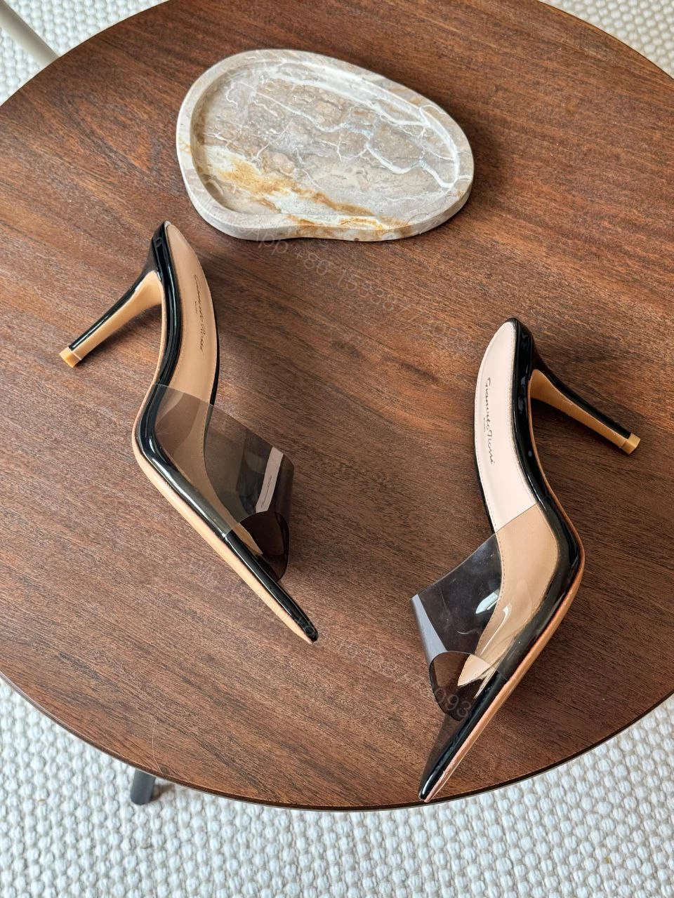 View 2 of Gianvito Rossi Elle 105 TPU and patent leather mules
