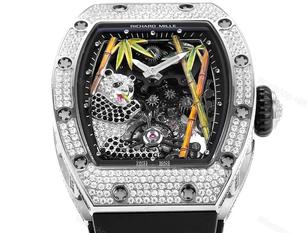 View 4 of Richard Mille RM26-01 Panda Tourbillon Watch Diamond Set Giant Panda Bamboo Forest Art Dial 18K White Gold Mechanical Luxury Edition RM26-01-PND-ART