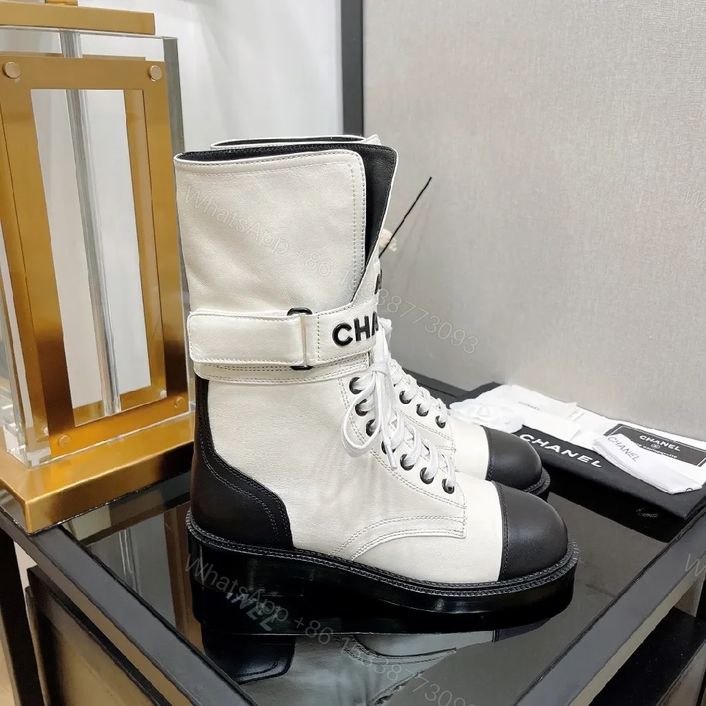 View 6 of Monochrome Leather Combat Boots with Signature Strap