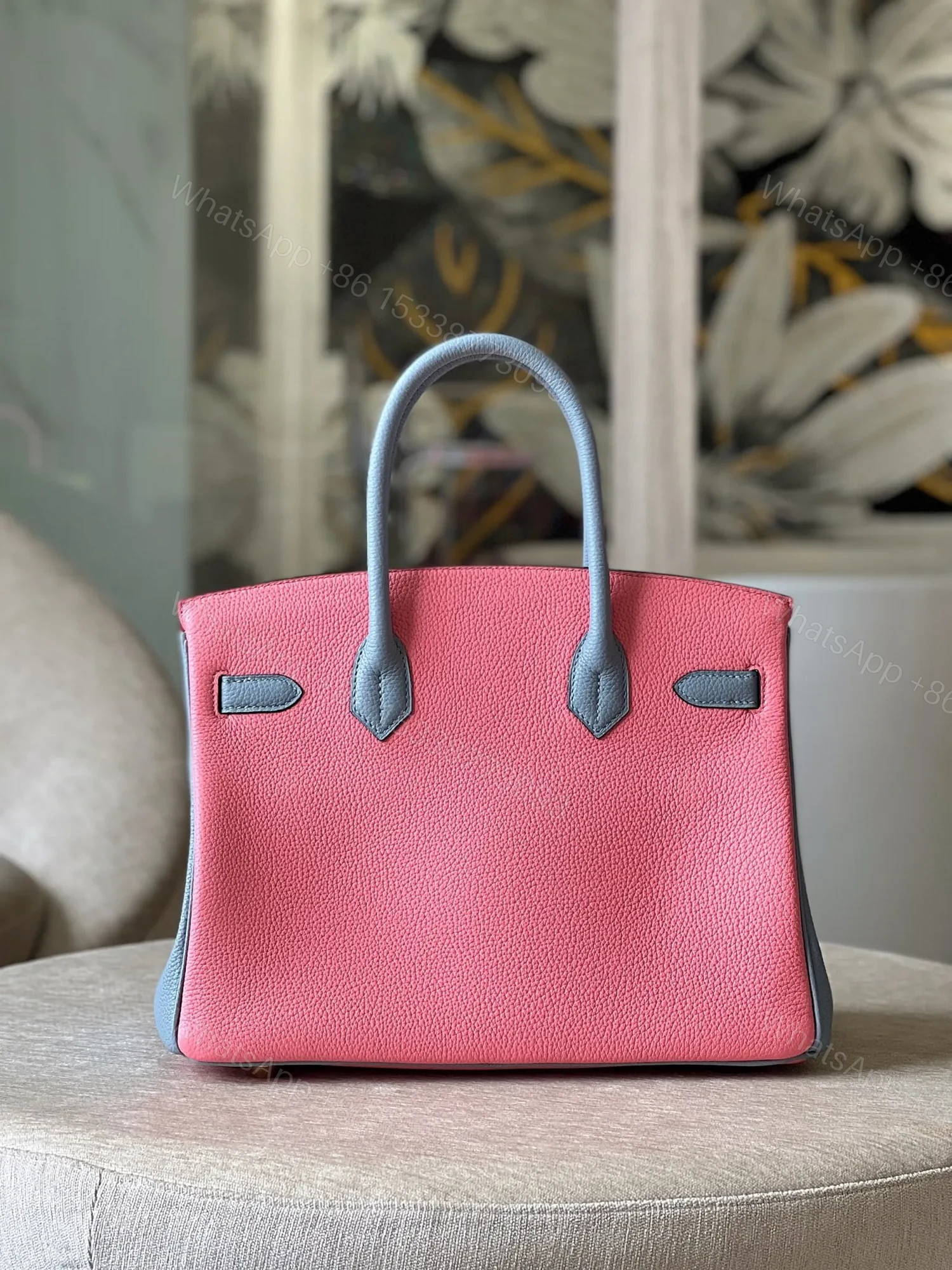 View 2 of HN 30 Liam Blue/ Rose Pink Togo Leather Gold Hardware