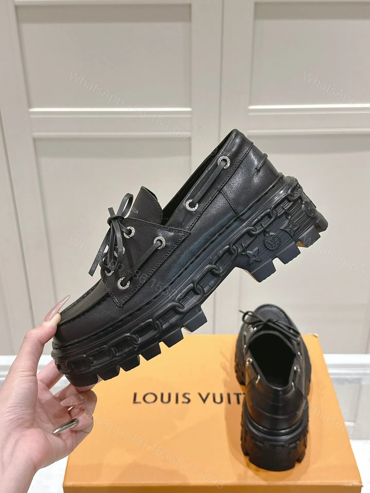 View 6 of LV Women Black Leather Chunky Loafers