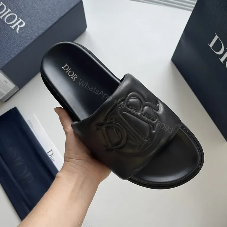 View 5 of Chic Black Dior-Embossed Slide: All-Day Comfort Luxury