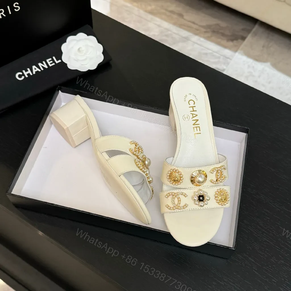 View 2 of Embellished Block Heel Mules - Luxury Comfort, Open-Toe, Mid Heel