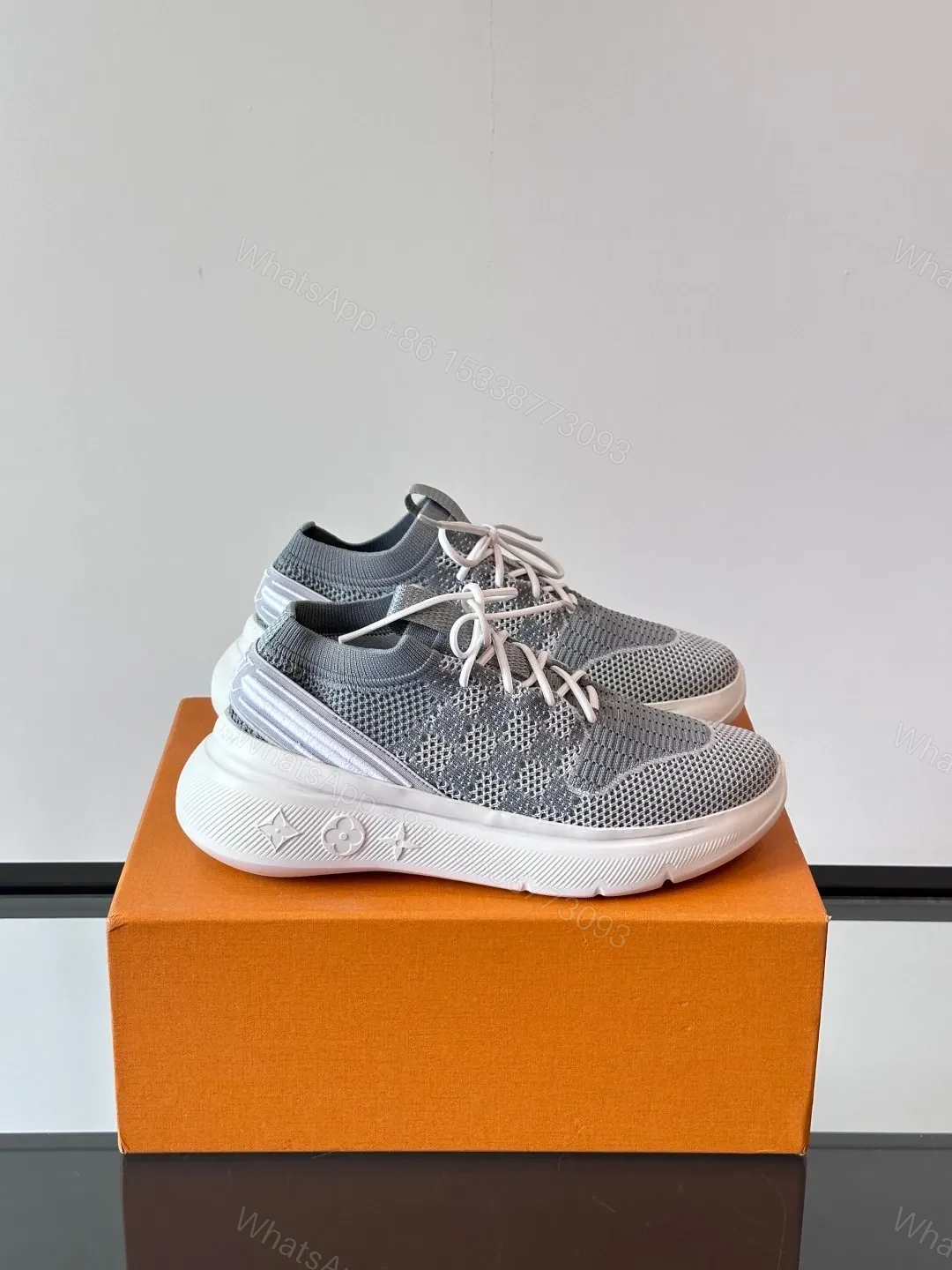 LV Men Grey Knit Fabric Sneakers — view 1