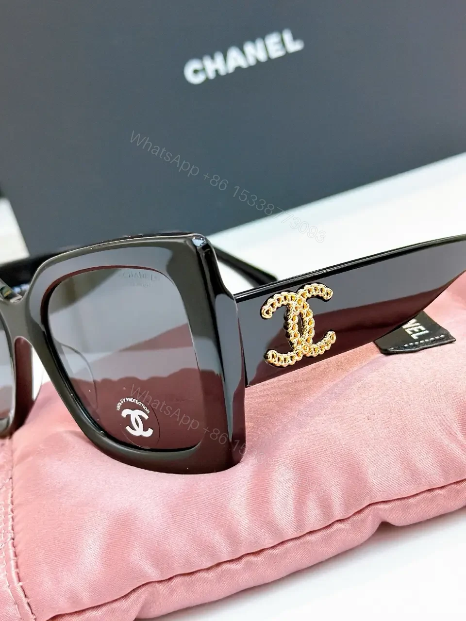 View 8 of Oversized Square Sunglasses with Luxe UV Shield, Polished Noir