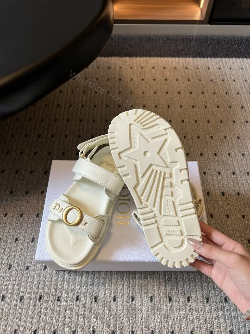 View 10 of Chic White Leather Sandals with D‐Ring Hardware