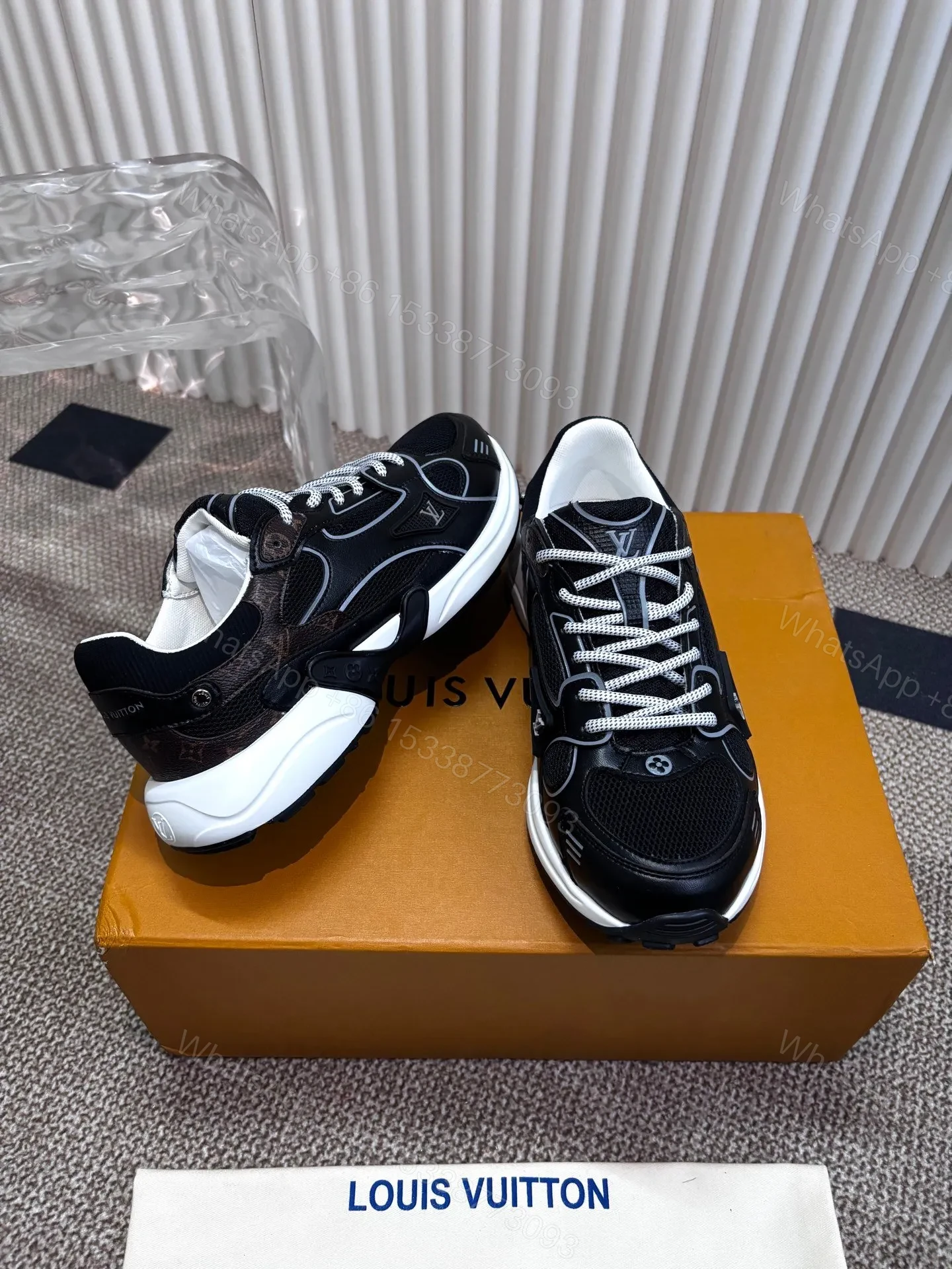 View 5 of LV Women Black Mesh Leather Sneakers