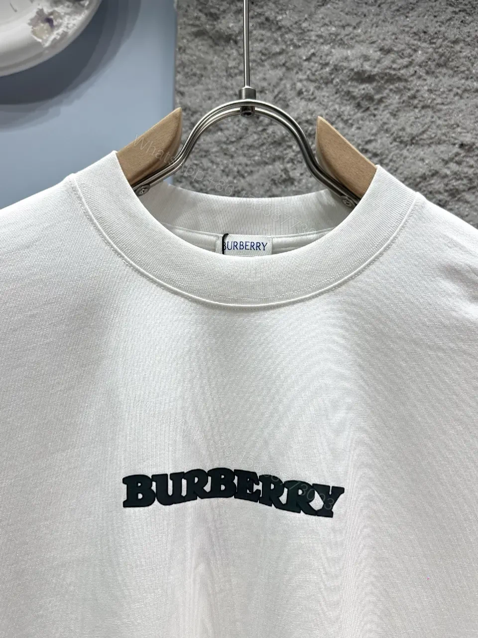 View 4 of White Cotton Crewneck Tee with Black Logo Cotton T-Shirt