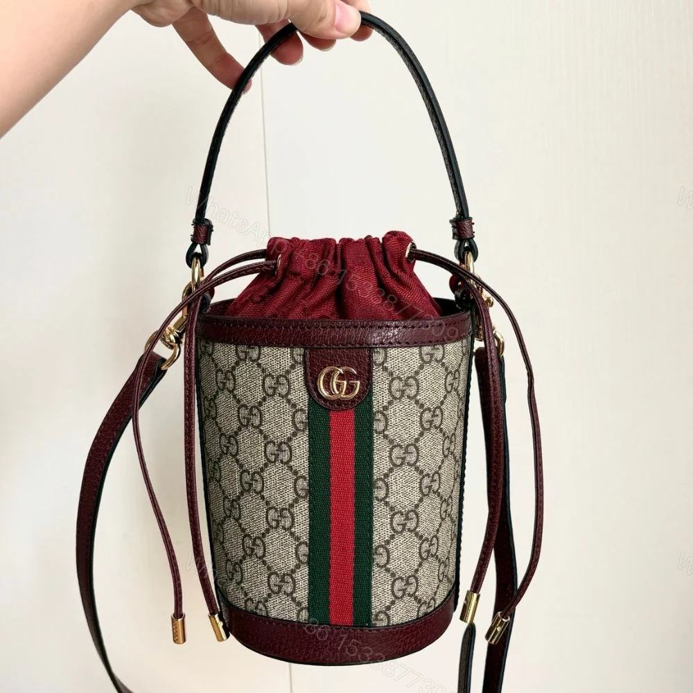View 3 of Gucci Ophidia Mini Bucket Bag Beige And Dark Red 20Cm