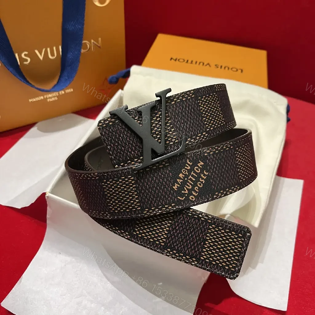 View 4 of Black & Gray Monogram Belt: Textured Strap, LV Buckle, Designer Style