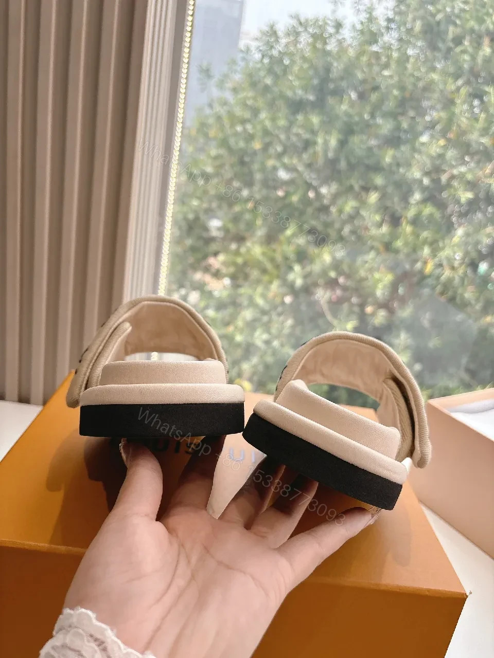 View 6 of Beige Monogram Sandals: Luxury Comfort Slip-Ons