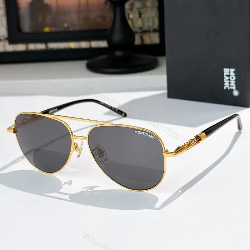 Gold-Tone Aviator Sunglasses with Montblanc Detailing, Premium Style — view 1