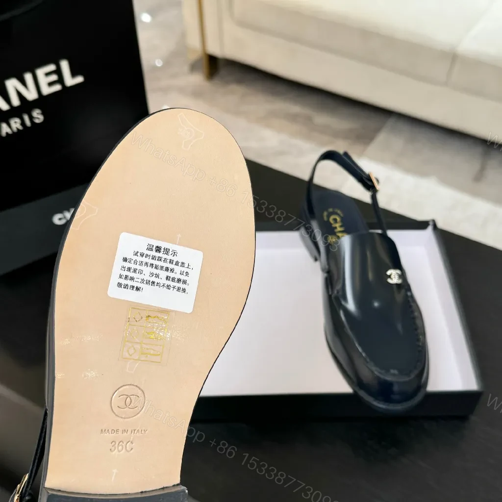 View 3 of Navy Patent Slingback Loafers: Luxe Monogram Detail