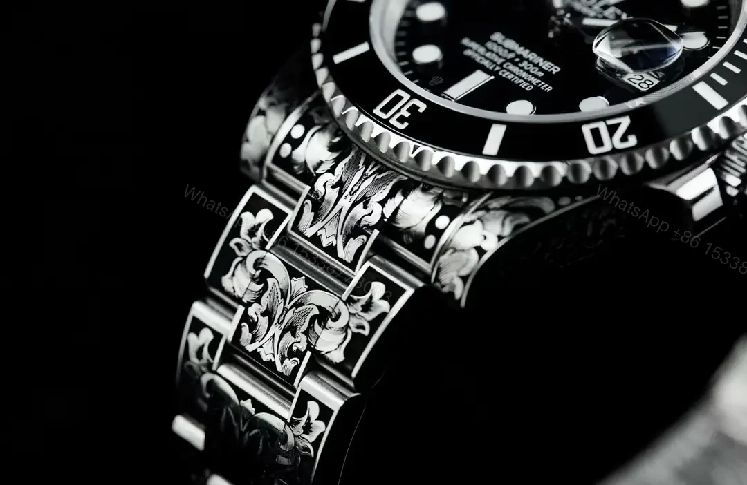 View 2 of Best Rolex Submariner Hand-Carved Black replica 40MM Engraved Steel Bracelet Edition RG-SUB-HANDCARVED-BLACK-BRACELET-40