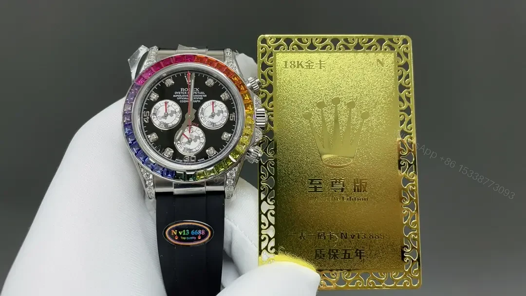 View 7 of Rolex Daytona Rainbow White Gold replica 40MM Rubber Strap Edition RLX-DAYTONA-RAINBOW-SKELETON-43MM