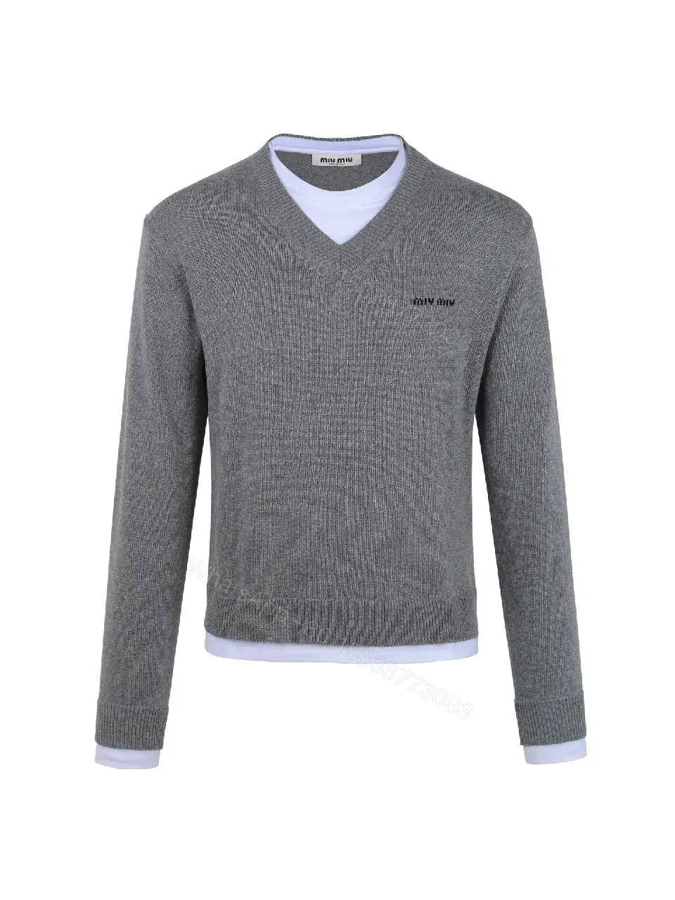 Soft-Knit V-Neck Layer: Textured Weave Knit Sweater with Underlayer Contrast — view 1