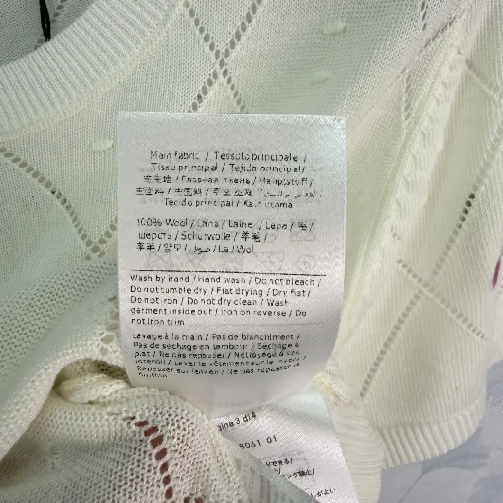 View 10 of Cream/Light Heather Knit V-Neck Cropped Argyle Diamond Top