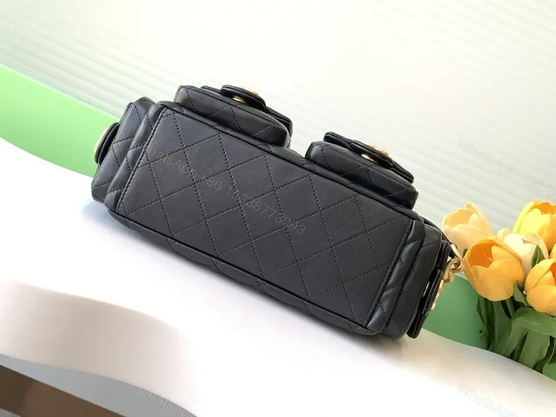 View 2 of Quilted Leather Shoulder Bag with Gold Hardware