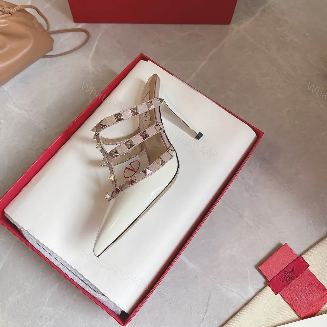 View 2 of Valentino Women White Patent Leather Studded Mules
