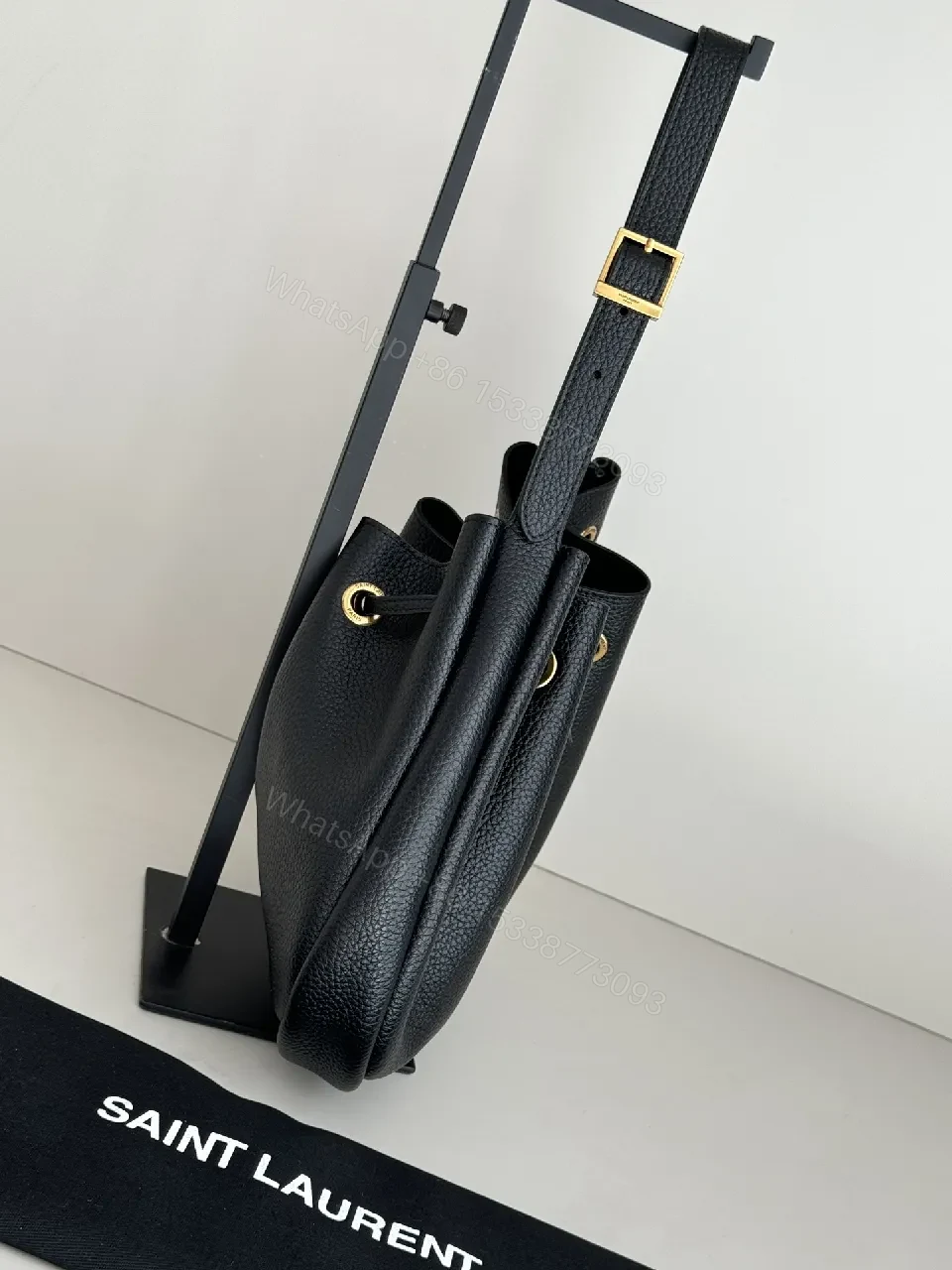 View 5 of Chic Pebbled Leather Hobo Bag with Gold Accents