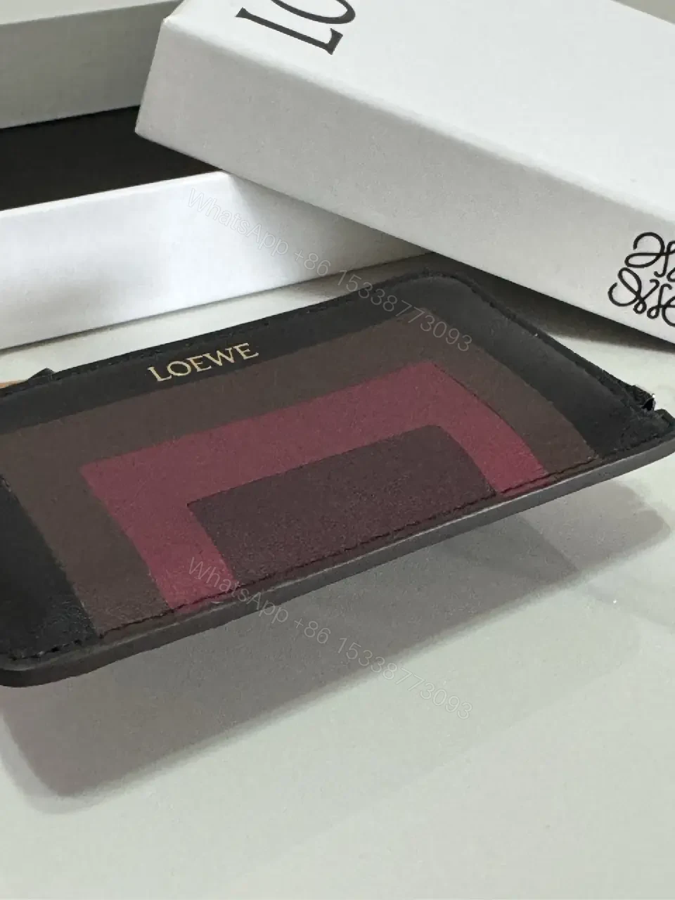 View 8 of Black Leather Color-Block Card Wallet with Gold Zipper and LOEWE Logo