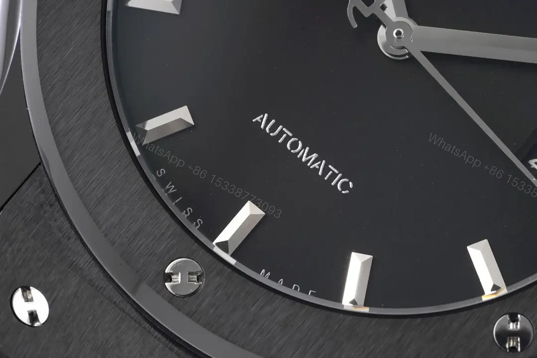 View 5 of Hublot Classic Fusion Black Ceramic Automatic Watch with H-Shaped Titanium Screws and Crocodile Leather Strap