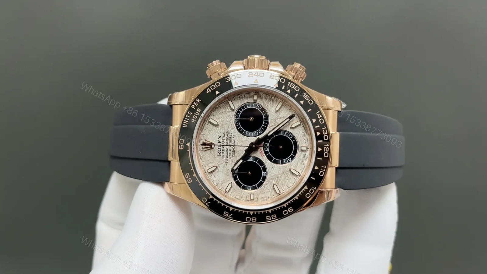 View 2 of Rolex Daytona 40mm Meteorite Dial Oysterflex Gold Style Black Ceramic Bezel Watch RLX-DAY-40-MET-OYSTER-RG