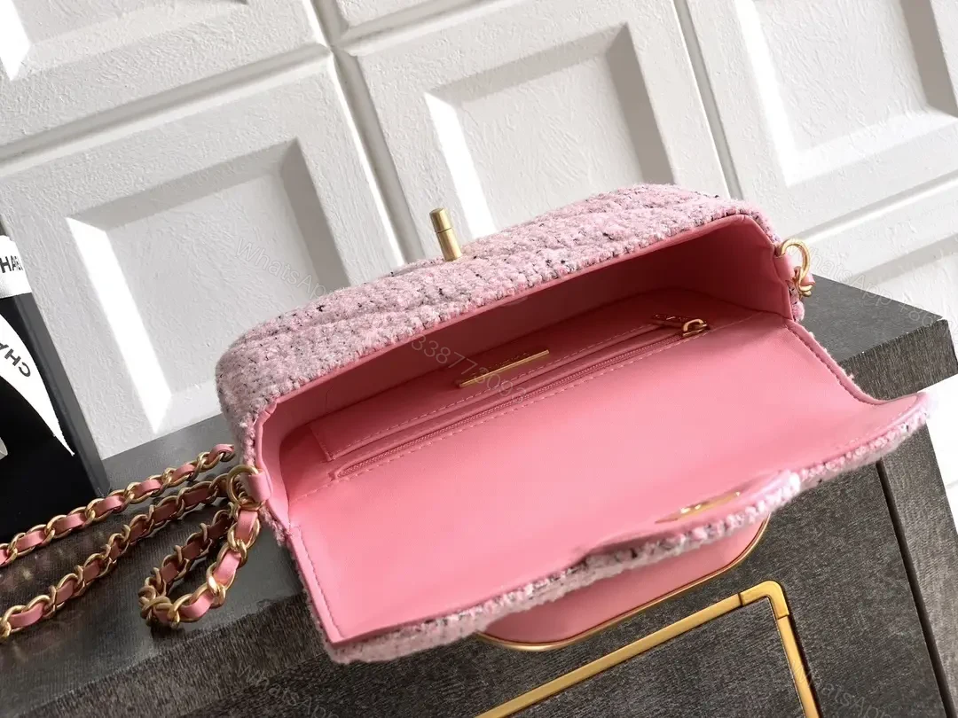 View 3 of Pink Bouclé Mini Bag with Twist Lock Crossbody