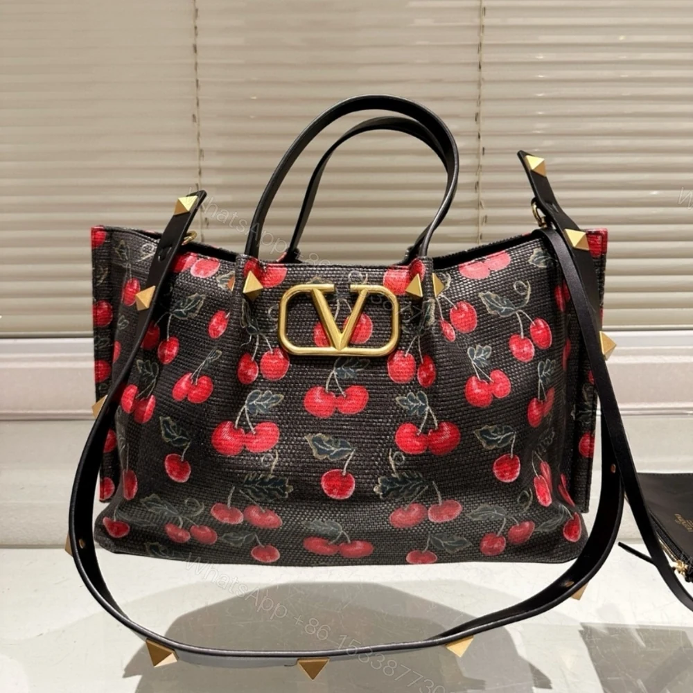 View 2 of VALENTINO GARAVANI VLOGO SIGNATURE CHERRYFIC MOTIF BAG BLACK 26CM