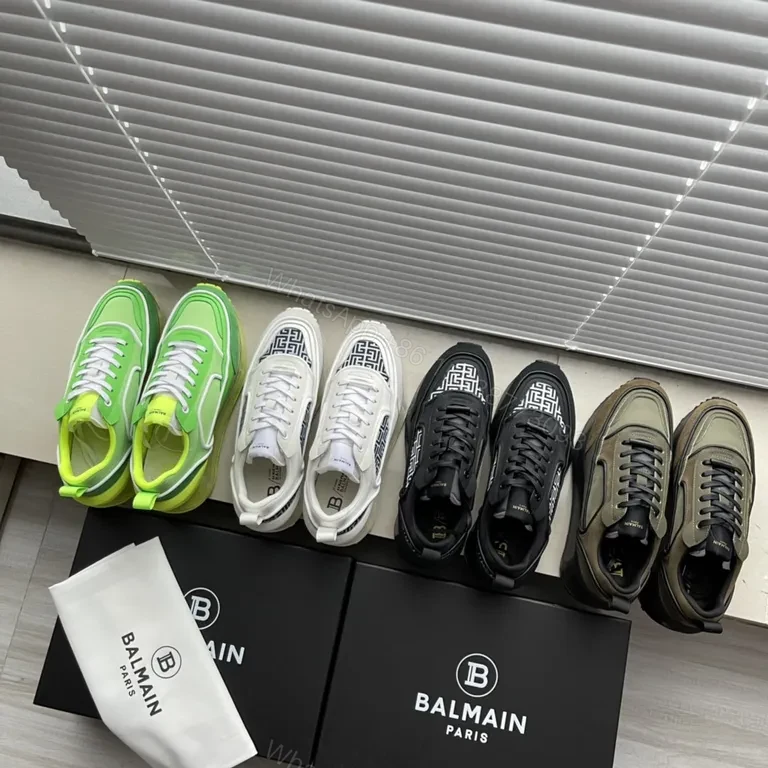 View 5 of Ivory Leather Balmain Runner: Graphic Geometry Sneaker