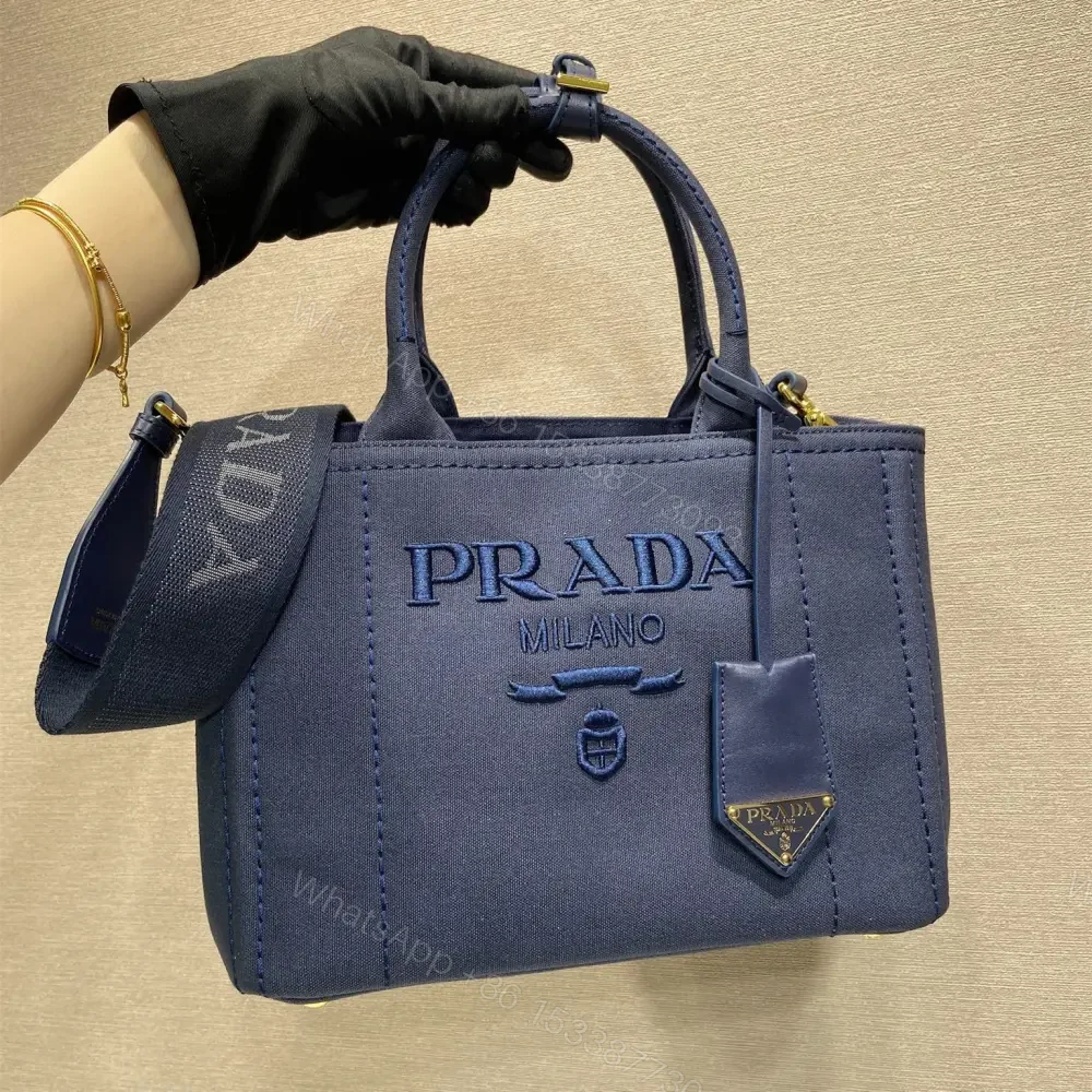 View 10 of 高仿Prada*1BG464刺繡徽標Tote包深藍小號免檢版