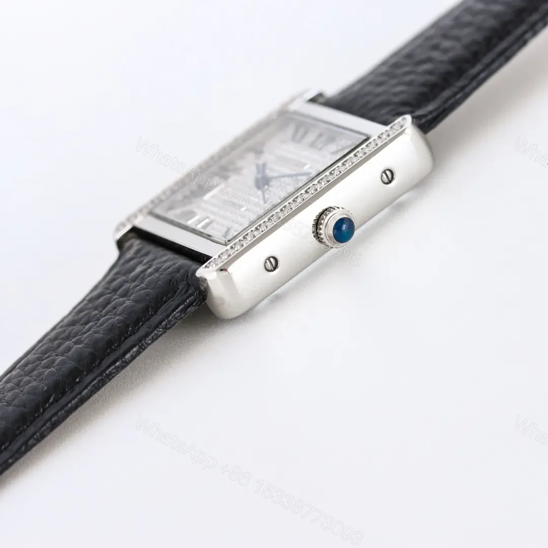 View 5 of AF Factory Cartier Tank MK3 Women’s Automatic Mechanical Watch – Silver with Diamond Bezel, Black Leather Strap